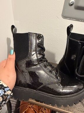 art class Black Glitter Platform Combat Boots